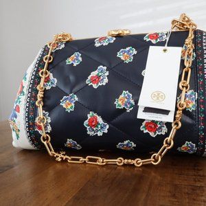 Tory Burch Cleo Quilted Floral Leather Shoulder Bag